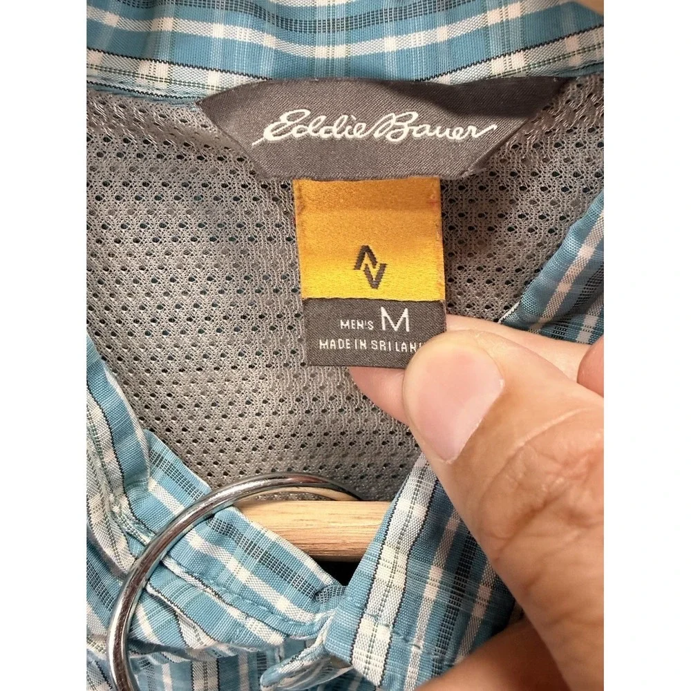 Eddie Bauer Men's Sz M Set Of Blue Striped & Plaid Button Up Pocket Front Shirts